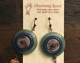 Buttoned Up: Earrings with Green | Blue | Copper Flower