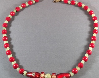 Play of Jade // Necklace // Gift for Her // Green and Red // Clasp Closure