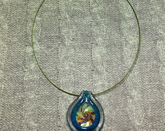 Swirl on a Wire // Pendant Choker Necklace // Blue and Green // Women's Jewelry // Gifts for Mom or Daughter