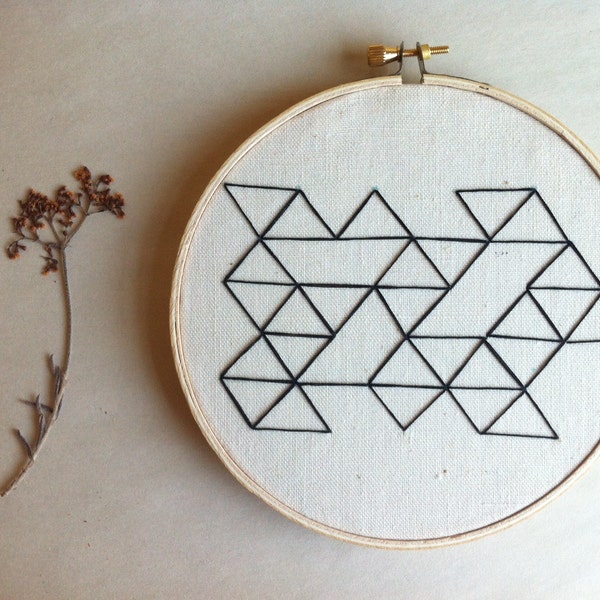 Geometric Hand Stitched Embroidery Hoop Art