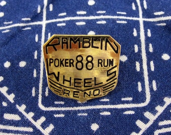 Vintage Ramblin Wheels Motorcycle Club Reno Poker Run Pin 1988
