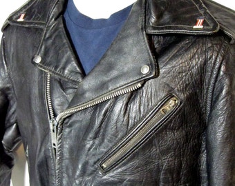 Vintage Leather Motorcycle / Rider's Jacket w / Harley-Davidson Pin and PatchSz.42 1960's