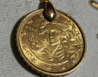 Italy 2003 &quot;VENUS&quot; Coin Pendant 10 Eurocent Coin.the birth of Venus.Sandro Botticelli.Florence.mm.20, 17th Anniversary,17th Birthday.art.923