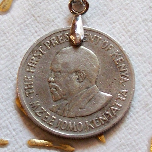 Vintage Kenya 1974 Coin Pendant made from Genuine 50 cents Coin.mm.21.47th Anniversary, 47th Birthday. Coat of Arm.Jomo Kenyatta.  Art. 513