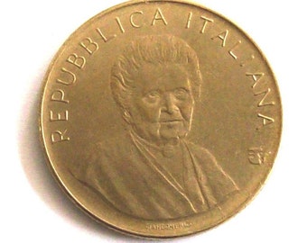 Vintage 1980  Italy lire 200 coin Italian Republic. Commemorative Maria Montessori coins.FAO.Exploitation of Women. Brand New. 41th birthday