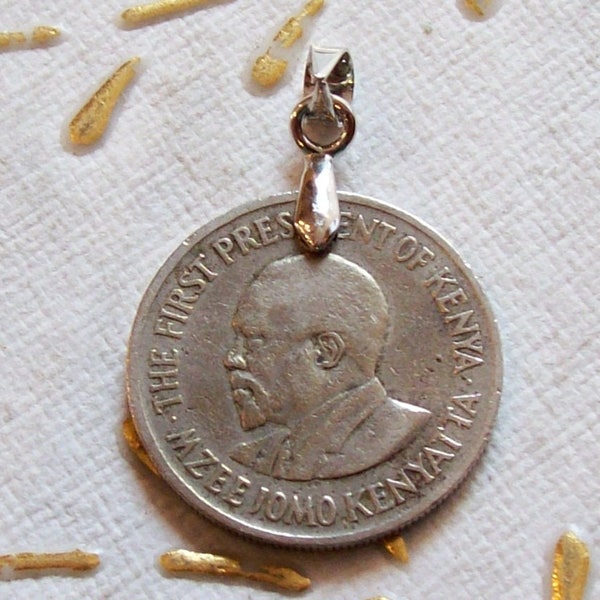 Vintage Kenya 1971 Coin Pendant made from Genuine 50 cents Coin.mm.21.50th Anniversary, 50th Birthday. Coat of Arm.Jomo Kenyatta.  Art. 512