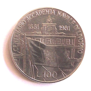 Vintage Italy 1981. lire 100 coin. Repubblica Italiana Commemorative 100 years Naval Academy of Livorno. art. 3610.40th birthday