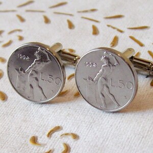 Vintage Italian 1992 Coin Cufflinks Mens .Vulcan, god of fire.Set of 2 Genuine 1992  50 Lire Coins. 29th Birthday.mm.16,55.art 68