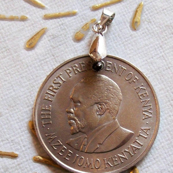 Vintage 1969 Kenya Coin Pendant made from Genuine 1 shilling Coin.mm28.52th Anniversary,52th Birthday. Coat of Arm.Jomo Kenyatta.  Art. 516