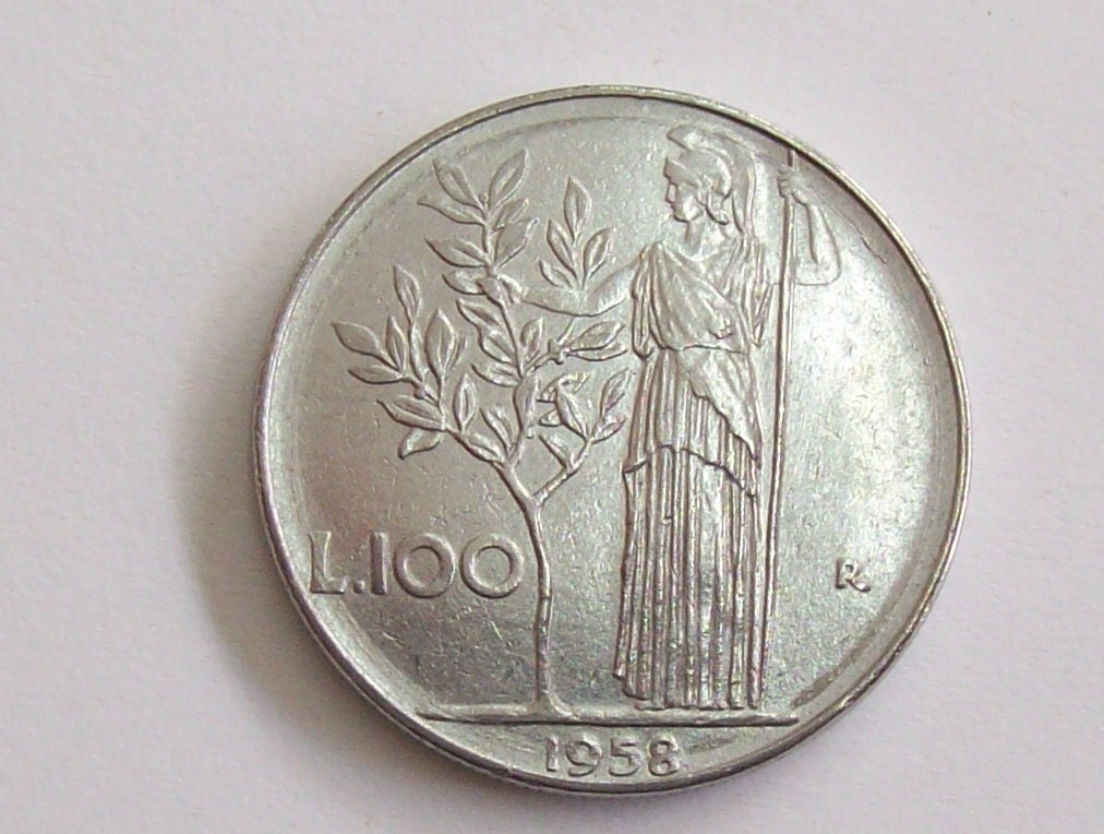 ヴィンテージ イタリア 1958 リラ 100 コイン イタリア共和国。ベイ