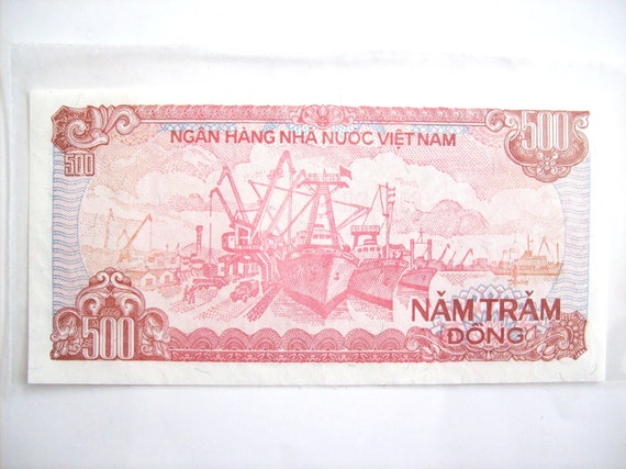 Vintage 1988 Vietnam 500 Dong Banknote. Dockside. Circulated. Art