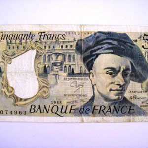 Banconota da 50 franchi in annata Francia 1988. M. Q. De La Tour.   Circolare.  art. 9838. 34 anni. 34° Compleanno