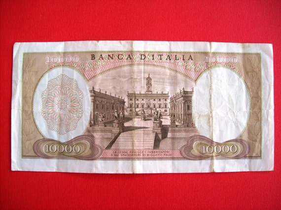 Vintage 1973 Italy 10.000 Lire Republic of Italy Banknote