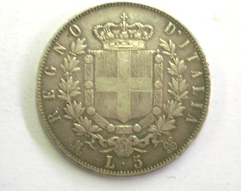 1874年 イタリア国王ヴィットーリオ・エマヌエーレ2世 5リラ銀貨