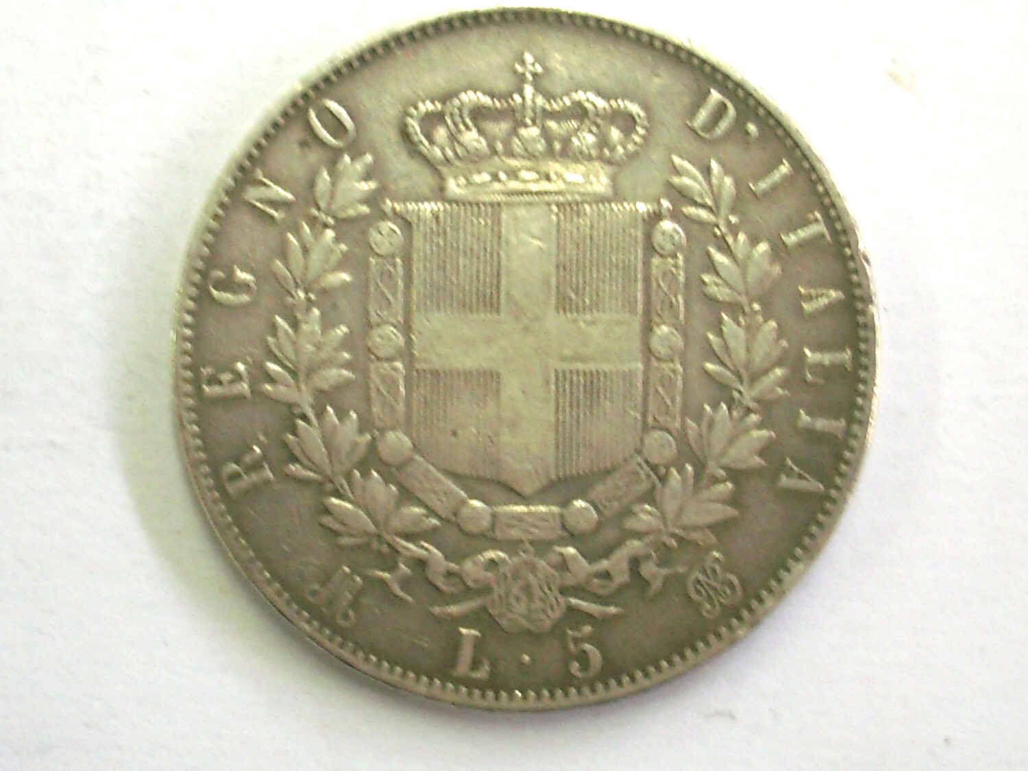 アンティーク ヴィンテージ イタリア 5 リラ 1874 銀貨。イタリア王国