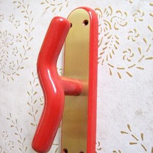 Vintage Italy handle for doors and windows in polished brass gold and red of very high quality.Gold and red handles.Italian Designer.Art.990