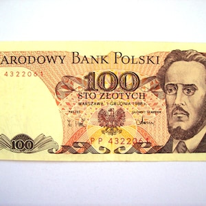 Vintage 1988 Poland 100 Zlotych  banknote.Ludwik Warynski-PROLETARIAT-Rewolucyjnej . not circulated, art. 9297.  Very fine, for collectors.