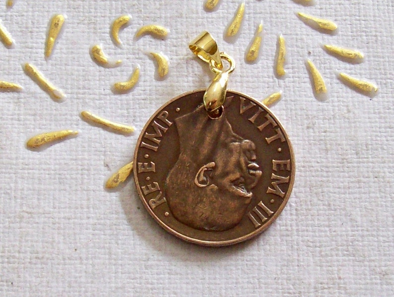 Kingdom of Italy.art Coin mm 81th Birthday Vintage Italy Coin Pendant made from Genuine 1938s 10 cents lire Coin.Savoy 22 256 Diam