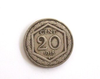ヴィンテージアンティーク 1918 イタリア 20 セント硬貨。イタリア王国