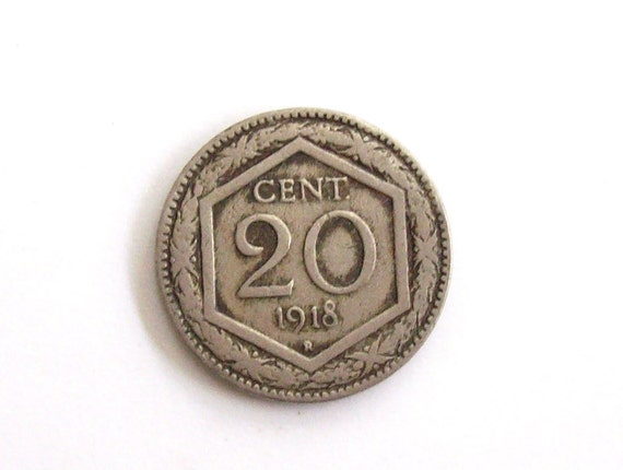 ヴィンテージアンティーク 1918 イタリア 20 セント硬貨。イタリア王国
