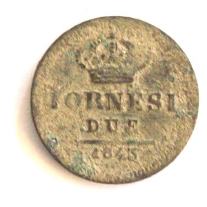 Vintage 1843 old copper coin 2 TORNESI  1843. .Ferdinand II, Sicil Rex. art. 0035 Coin for serious collectors. 172 years old.
