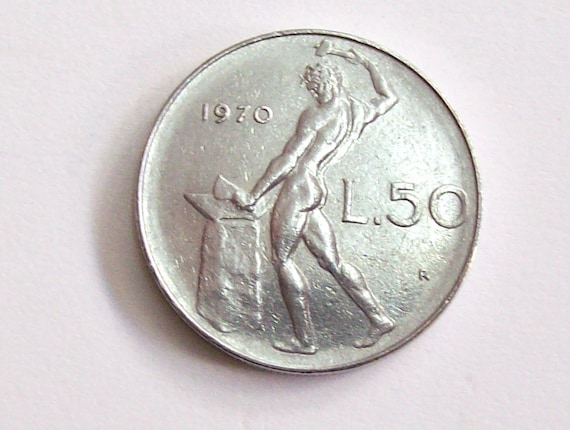 Vintage Italy 1970 Lire 50 Coin Repubblica Italiana And Vulcano Circulated But Almost New Art 05 50