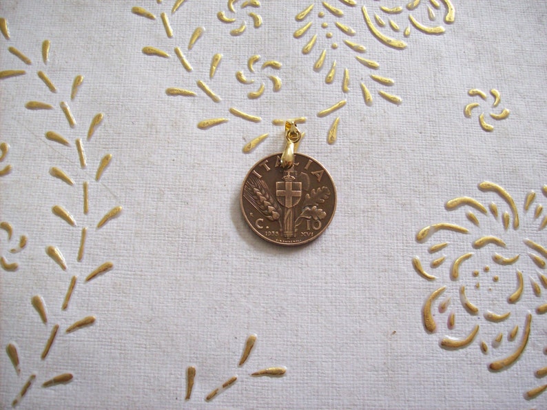 Kingdom of Italy.art Coin mm 81th Birthday Vintage Italy Coin Pendant made from Genuine 1938s 10 cents lire Coin.Savoy 22 256 Diam