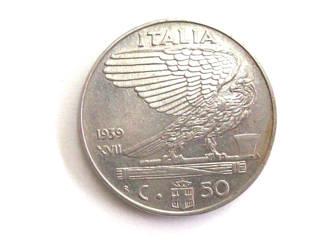 ヴィンテージ 1939 アンティーク イタリア 50 セント硬貨。イタリア