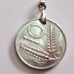 Vintage 1973 Coin Pendant Italy lire 10.Italian Republic.art.0845-115.51th Anniversary,51th Birthday.51 years old.mm.23,3 Plow, ears of corn