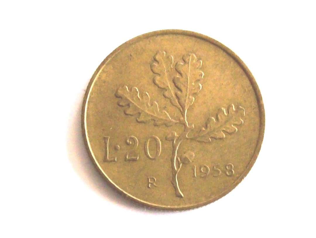 Vintage Italy 1958. Lire 20 Coin. Repubblica Italiana. Oak