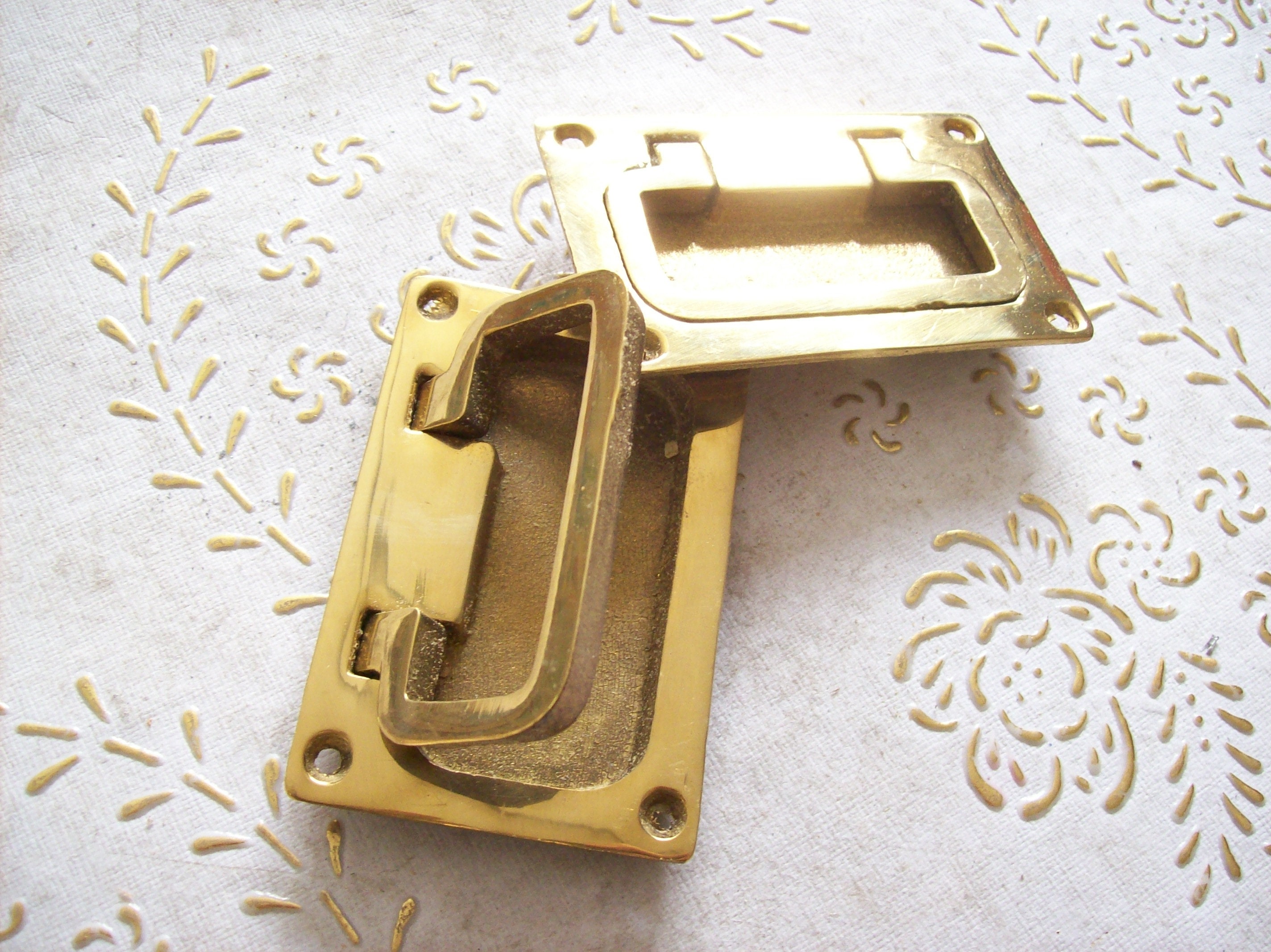 Italy Recessed Brass Handles in High Quality. Polished Handle Etsy
