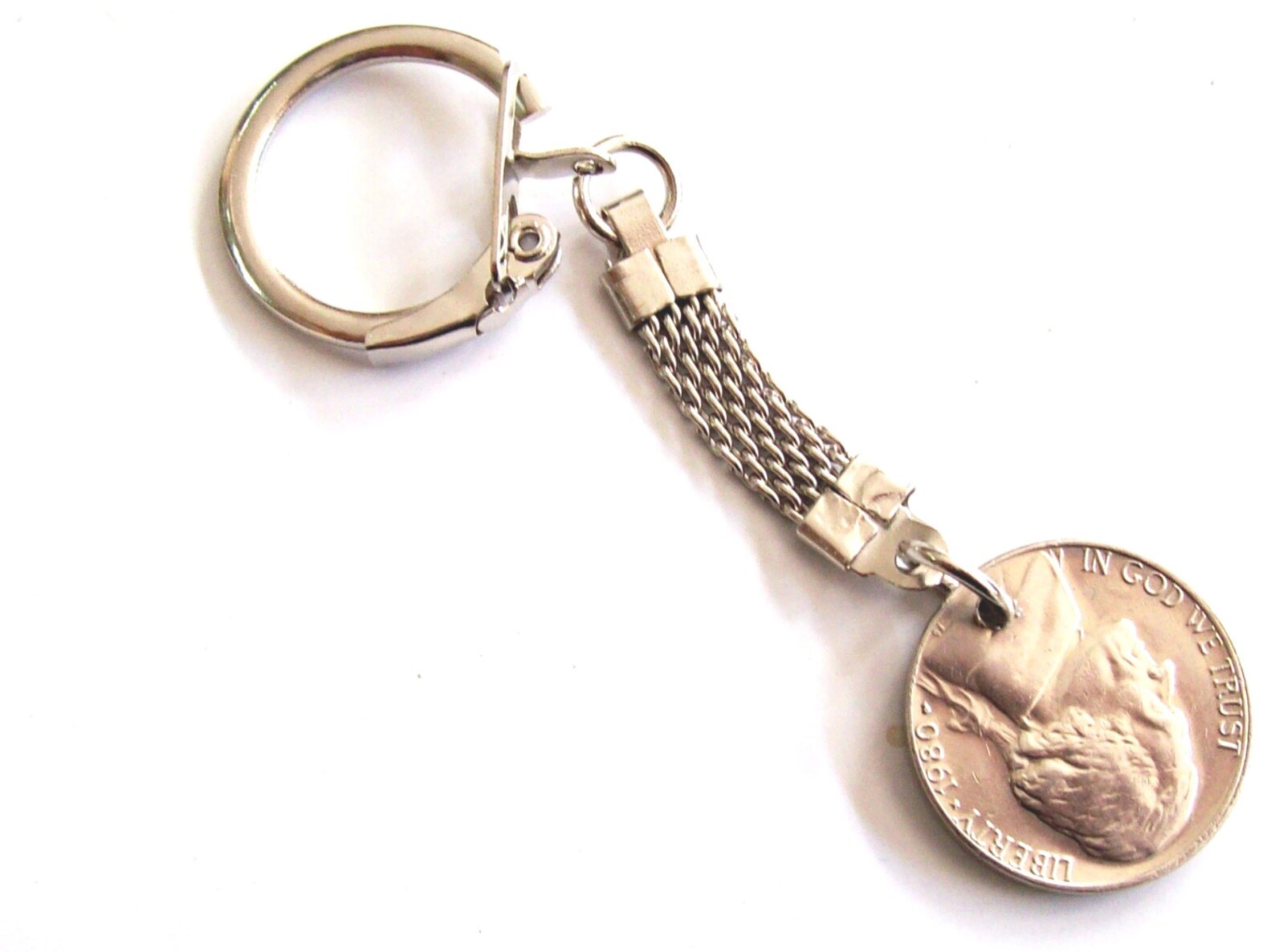 Vintage USA Coin Keychain Silver Tone made from Genuine 1980s Etsy