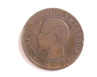 ヴィンテージ 1855 フランス帝国 5 セント銅貨。紋章。ナポレオン 3 世