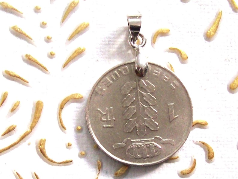 44th Anniversary art.473. 44th Birthday Gift Vintage Belgium Coin Pendant made from Genuine 1973 1 franc Coin