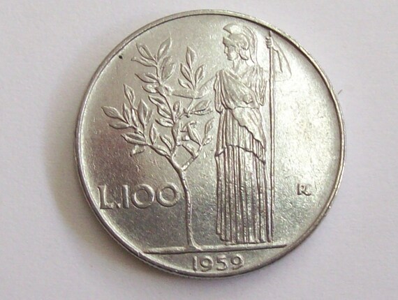 ヴィンテージ 1959 イタリア リラ 100 コイン イタリア共和国。ベイ