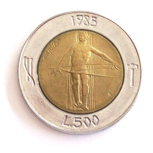 Vintage 1985 San Marino Repubblica lire 500 moneta. La fune. Uomini anziani. Libertas. famiglia. diametro mm. art. 0594.36° compleanno
