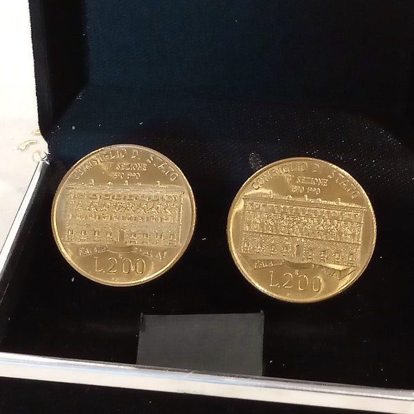 Vintage 1990 Italian  Coin Cufflinks. Centenary of Council of State.Palazzo SPADA.Republic of Italy.31th Anniversary,31th Birthday,art105