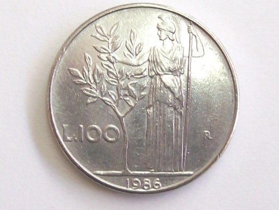 Vintage Italy 1986 Lire 100 Coin Italian Republic.bay Tree Minerva