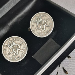Vintage 1949 Inghilterra Lucky Coin Gemelli.2 Genuine 6 Pences Coins.Stemma.Diam.mm.19.72th Anniversary,72th Birthday.art.319