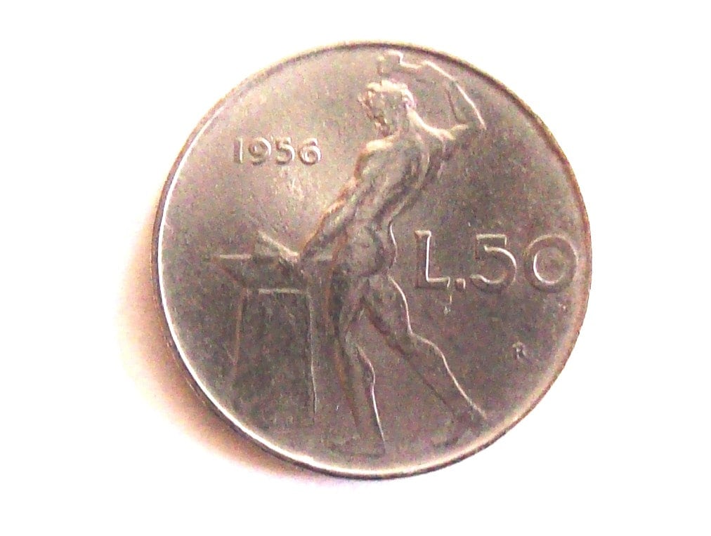 ヴィンテージ イタリア 1956 年。50 リラの非常に珍しいコイン