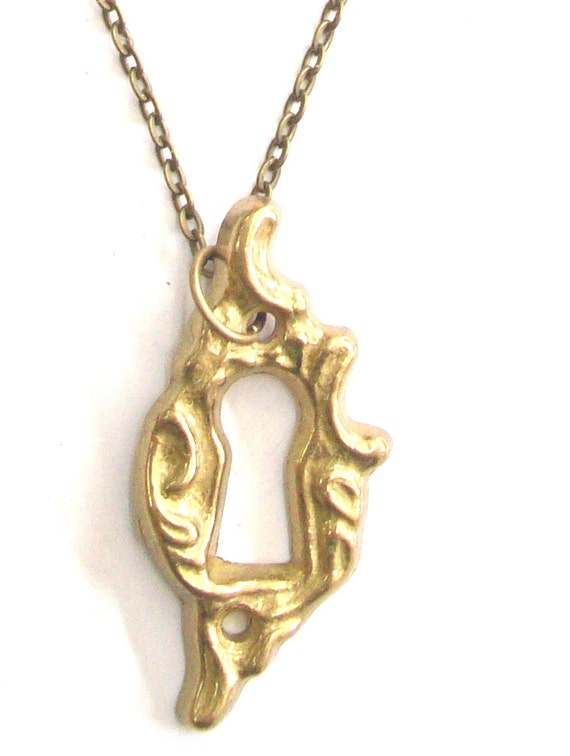 Antique Key Hole Necklace Pendant.brass Gold . Door of