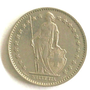 Vintage Swiss 1980. 1/2 Franc coin.  art. 3699. 41 years old. Very fine coin for very collectors. 41th birthday, 41th anniversaryy