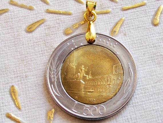 ヴィンテージ 1982 コインペンダント イタリア 500 リラ硬貨