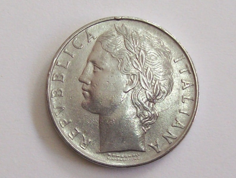 Vintage Italy 1957 lire 100 coin Italian Republic.Bay Tree Minerva standing. art. 8547 Very rare coin.64th birthday image 2