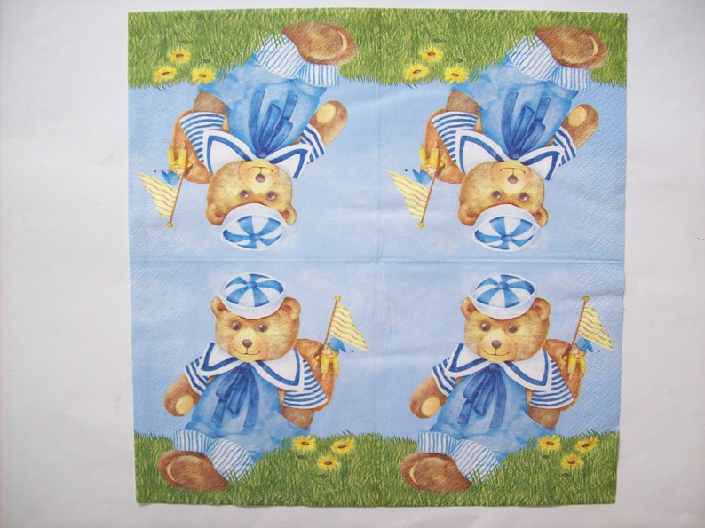 Set 0f 4 Paper Napkins for Decoupage,High quality napkins.Servietten. decoupage supplies, decoupage paper napkin. baby Bear,Art.Pap 20 image 2