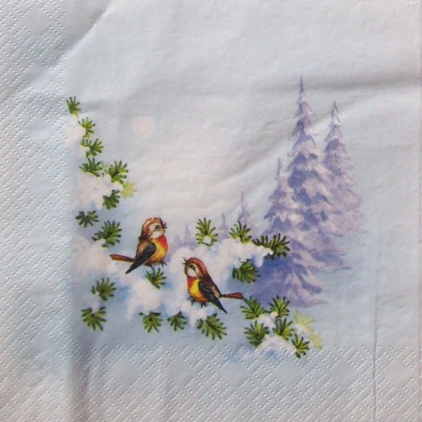 Set 0f 4 serviettes en papier pour le découpage, serviettes de haute qualité.oiseaux, neige, arbres, Noël, montagne, chalet, père Noël, cœur. Art.Bx 3