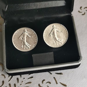 Vintage 1971 French Coin Cufflinks 2 Genuine 1 franc  Coins from French Republic. Woman seeder,24 50th Anniversary, 50th Birthday,art 295