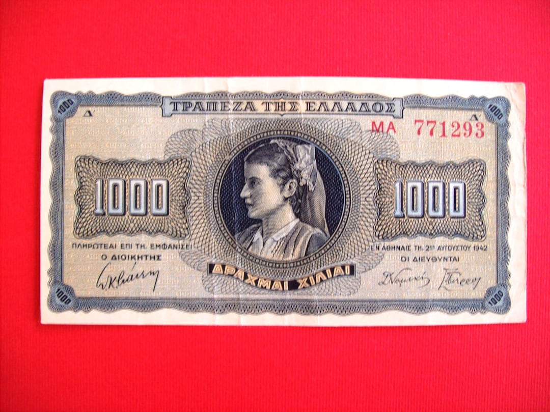 1942 年発行のヴィンテージ ギリシャ 1000 ドラクマ紙幣。流通品