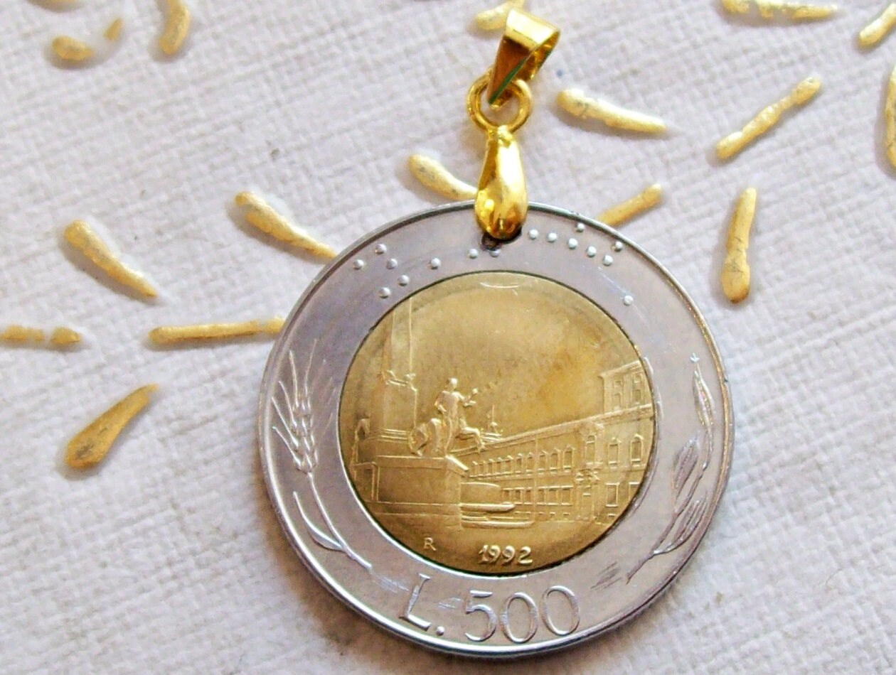 ヴィンテージ 1992 コインペンダント イタリア 500 リラ硬貨