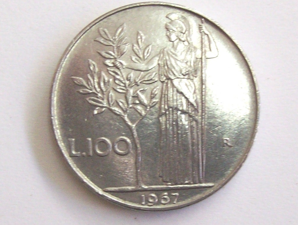 Vintage Italy 1967 Lire 100 Coin Italian Republic.bay Tree